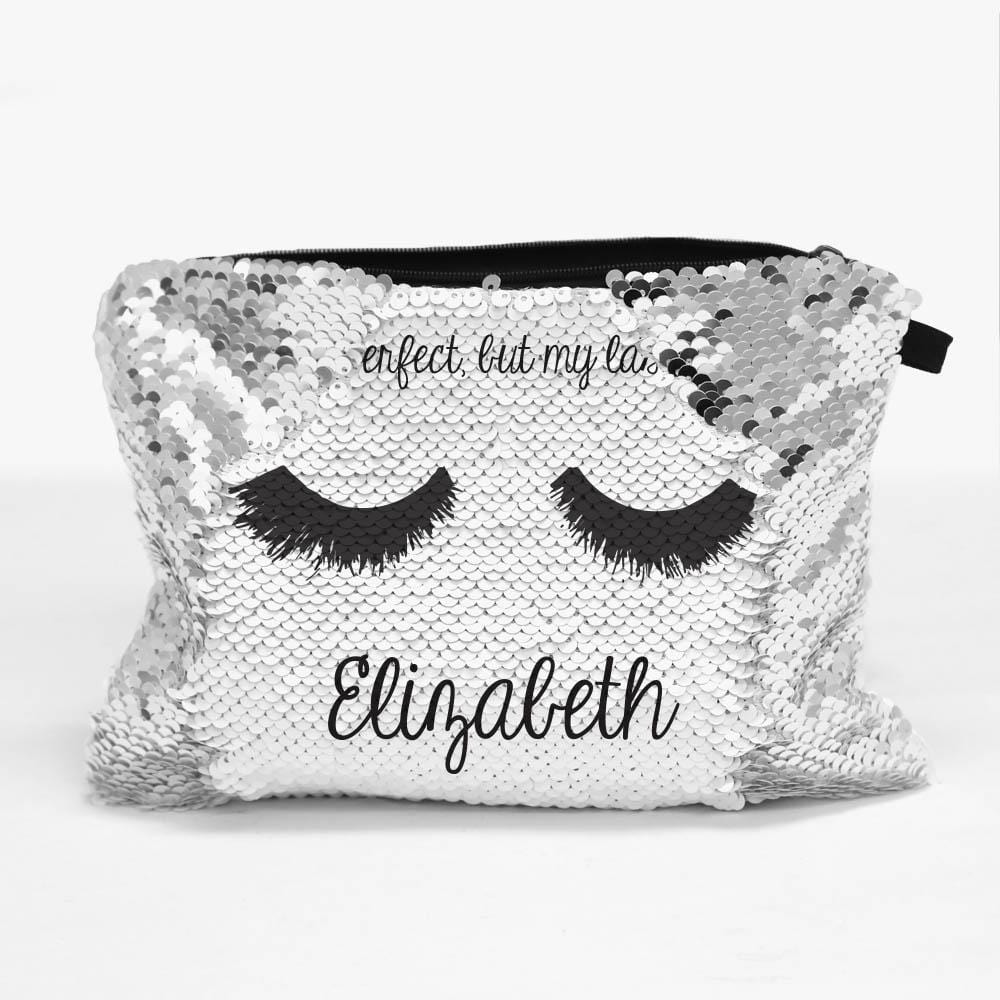 Perfect Lashes Personalized Sequin Makeup, Cosmetics Bag.