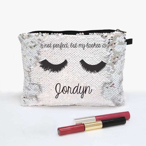Perfect Lashes Personalized Sequin Makeup, Cosmetics Bag.