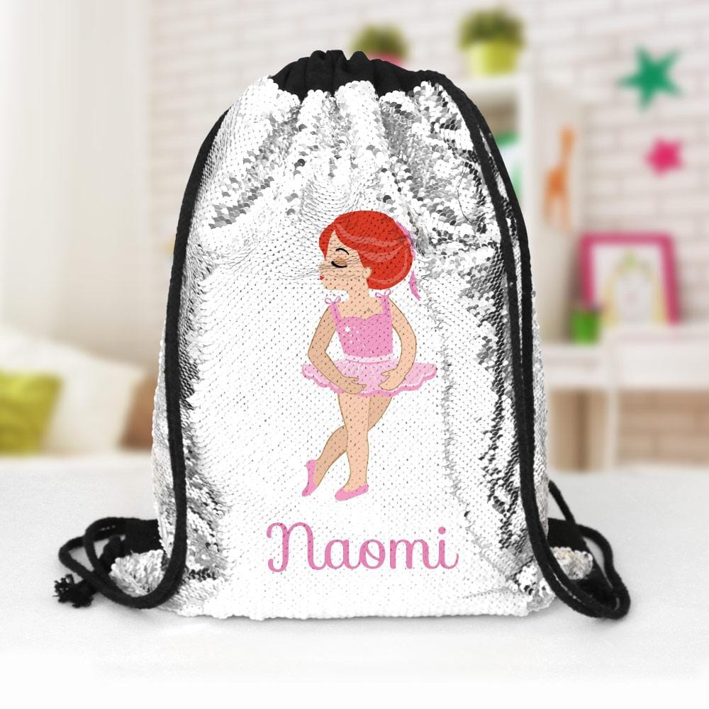 Ballerina Custom Kids Sequin Drawstring Bag Personalized