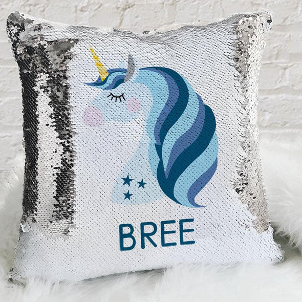 Blue Unicorn Personalized Flip Sequin Decorative Throw Pillowcase.