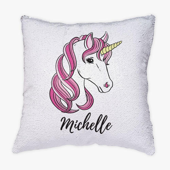Pink Unicorn Personalized Flip Sequin Decorative Throw Pillowcase.