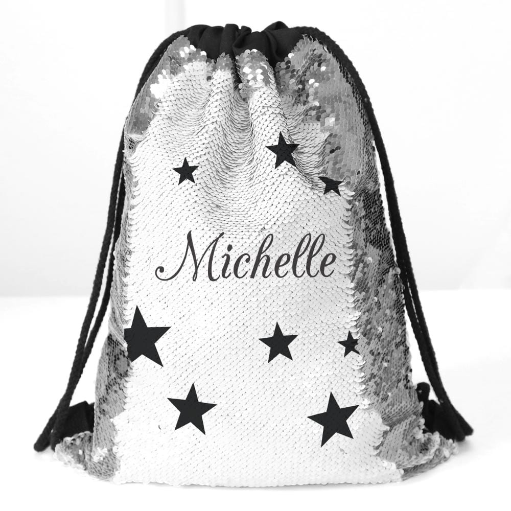 Stars Custom Kids Flip Sequin Drawstring Bag | Personalized Backpacks.