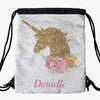 Gold Unicorn Personalized Kids Flip Sequin Drawstring Bag | Custom Backpacks.