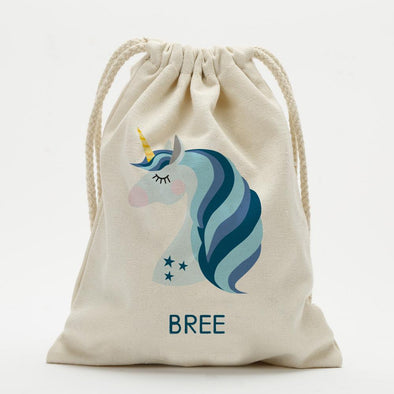 Blue Unicorn Personalized Drawstring Sack.