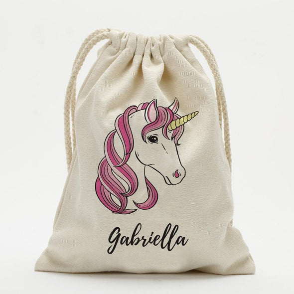 Pink Unicorn Personalized Drawstring Sack.