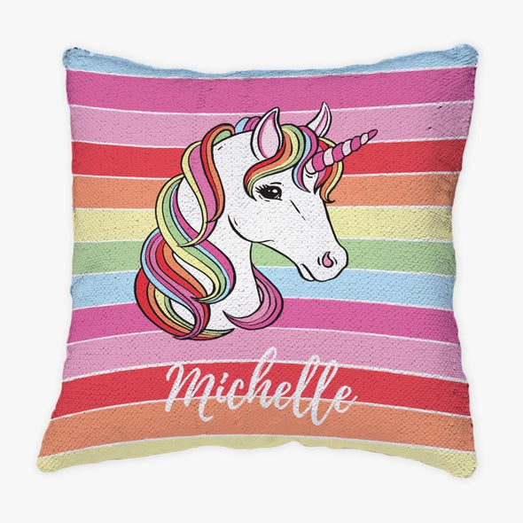 Rainbow Unicorn Personalized Flip Sequin Decorative Throw Pillowcase.