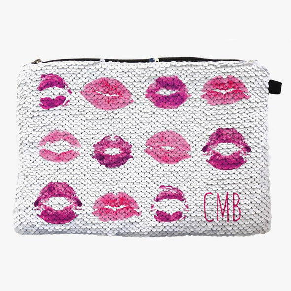 Lip Prints Custom Kisses Flip Sequin Makeup Bag.