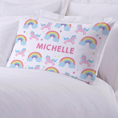 Rainbow Unicorn Personalized Kids Sleeping Pillowcase.