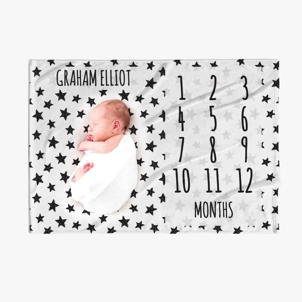 Stars Personalized Baby Months Blanket w Name.
