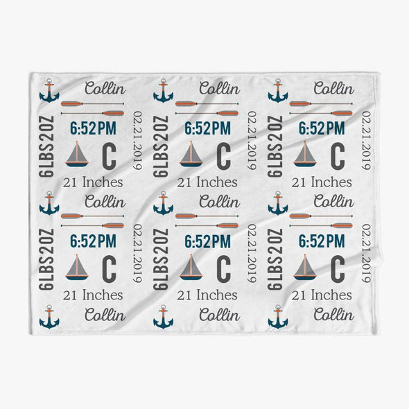 Sail Boats Personalized Name Baby Blanket.