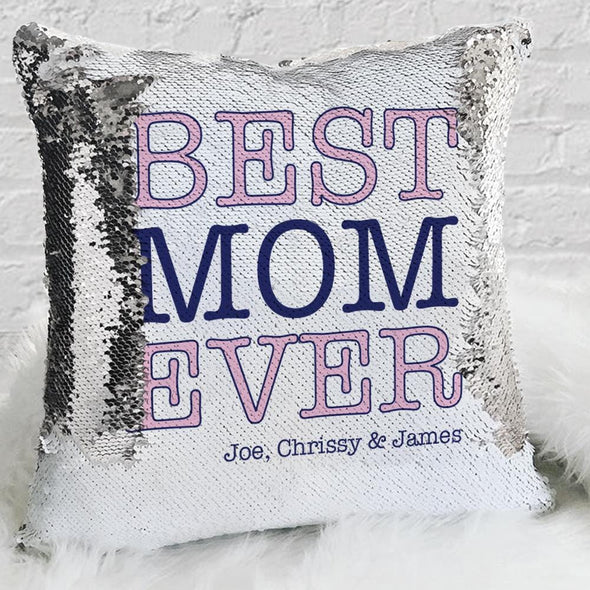 Best Mom Ever Personalized Name Decorative Sequin Throw Pillowcase