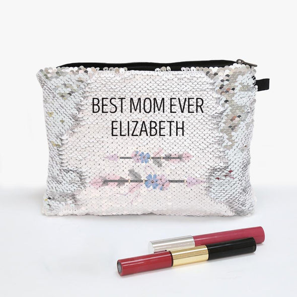 Best Mom Ever Name Flip Sequin Makeup Pouch Bag.