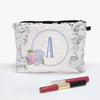 Floral Initial Personalized Flip Sequin Makeup Pouch Bag.
