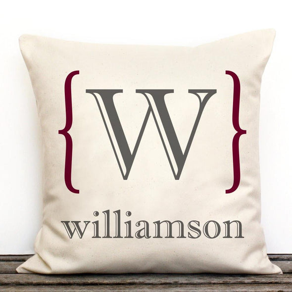 Family Initial Personalized Decorative Canvas Throw Pillow.