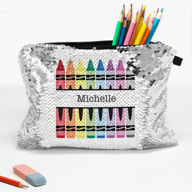 Crayons Personalized Sequin Makeup, Cosmetics, Accessory Bag.