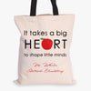 Big Heart Teacher Personalized Black Handle Tote Bag | Custom Teacher Gifts.