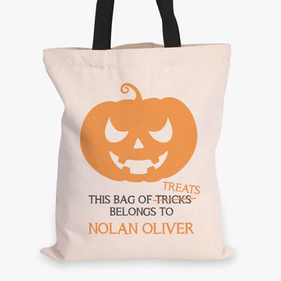 Bag Of Treats Custom Halloween Canvas Tote Bag | Personalized Trick or Treat Bag.