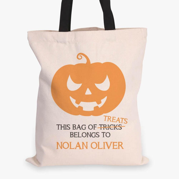 Bag Of Treats Custom Halloween Canvas Tote Bag | Personalized Trick or Treat Bag.