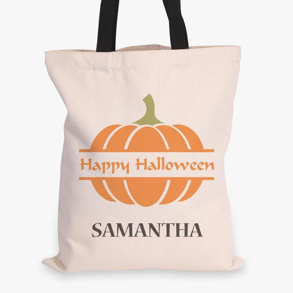 Happy Halloween Pumpkin Custom Tote Bag | Personalized Trick or Treat Canvas Bag.