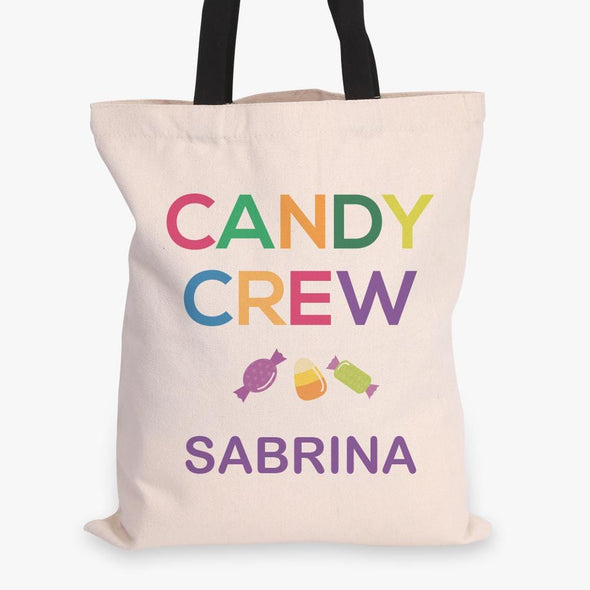Candy Crew Custom Halloween Black Handle Tote Bag | Personalized Trick or Treat Bag.