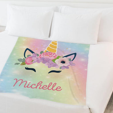 Rainbow Unicorn Personalized Kids Fleece Blanket | Customized w/ Name Baby Blanket.