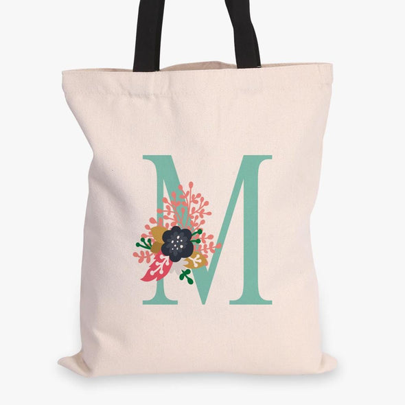 Personalized w/ Initial Floral Tote Bag | Custom Canvas Bag.
