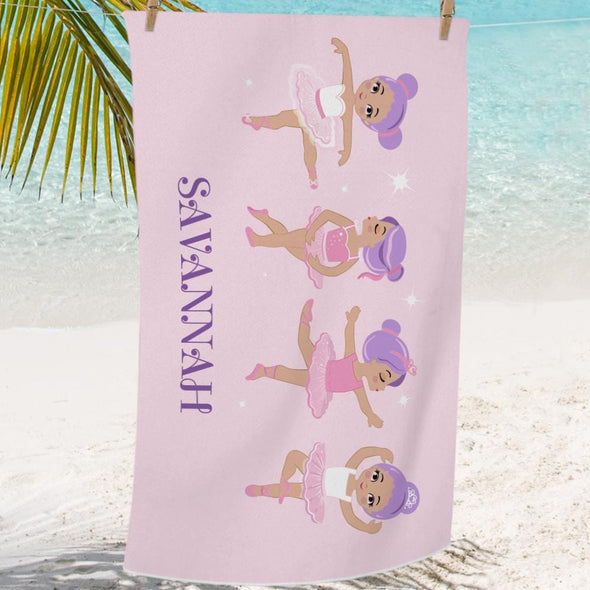Ballerinas Personalized Beach or Bath Towel for Girls.