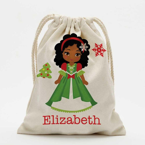 Winter Princess Personalized Christmas Drawstring Sack for Kids | Personalized Santa Bag.