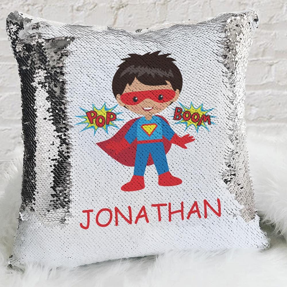 Kids Character Superhero Custom Flip Sequin Decorative Throw Pillowcase.
