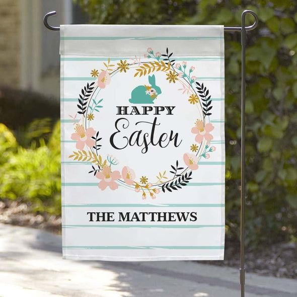 Personalized Happy Easter Wreath Garden Flag.