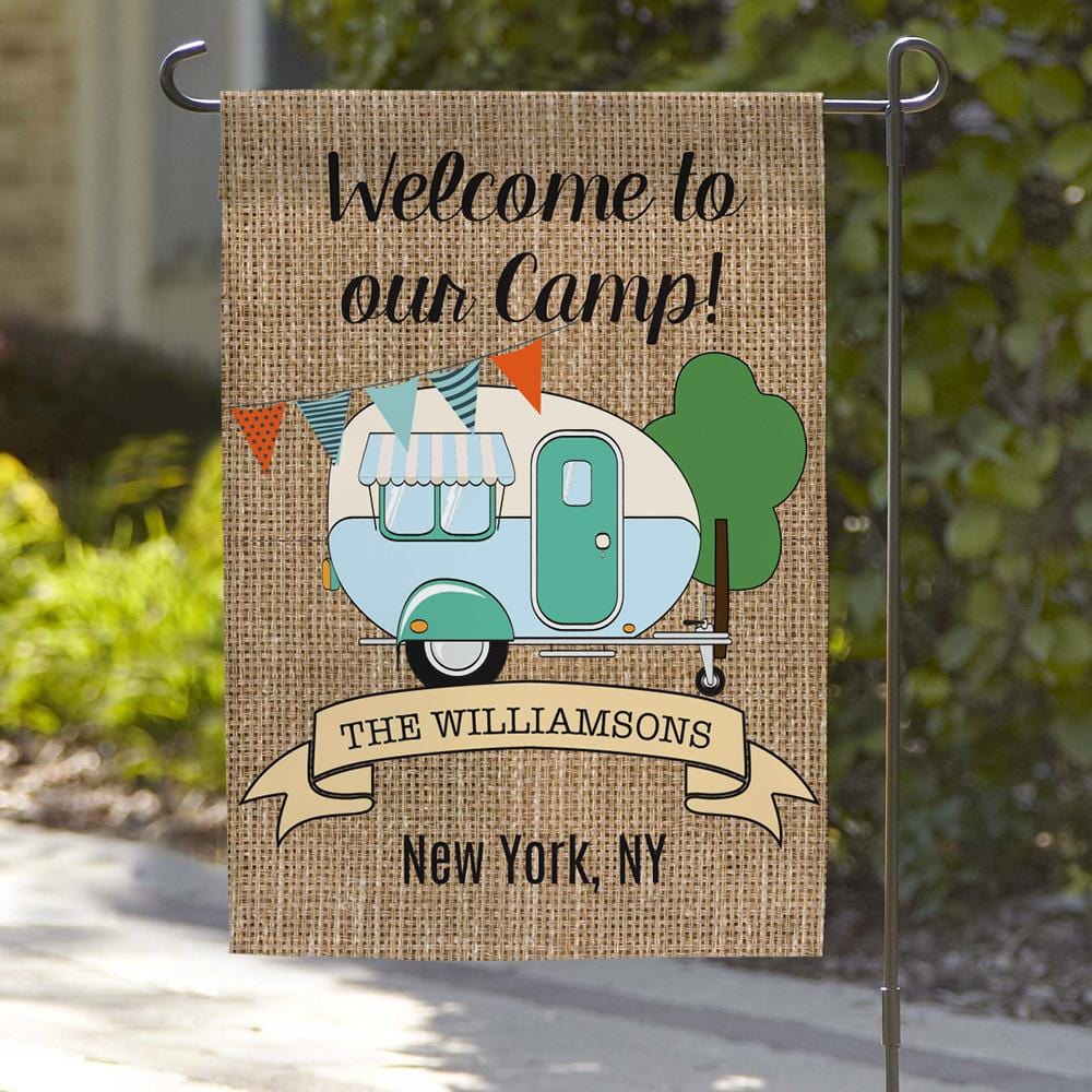 Welcome To Our Camp Personalized Garden Flag.