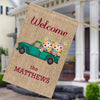 Personalized Flower Truck Welcome House Flag.