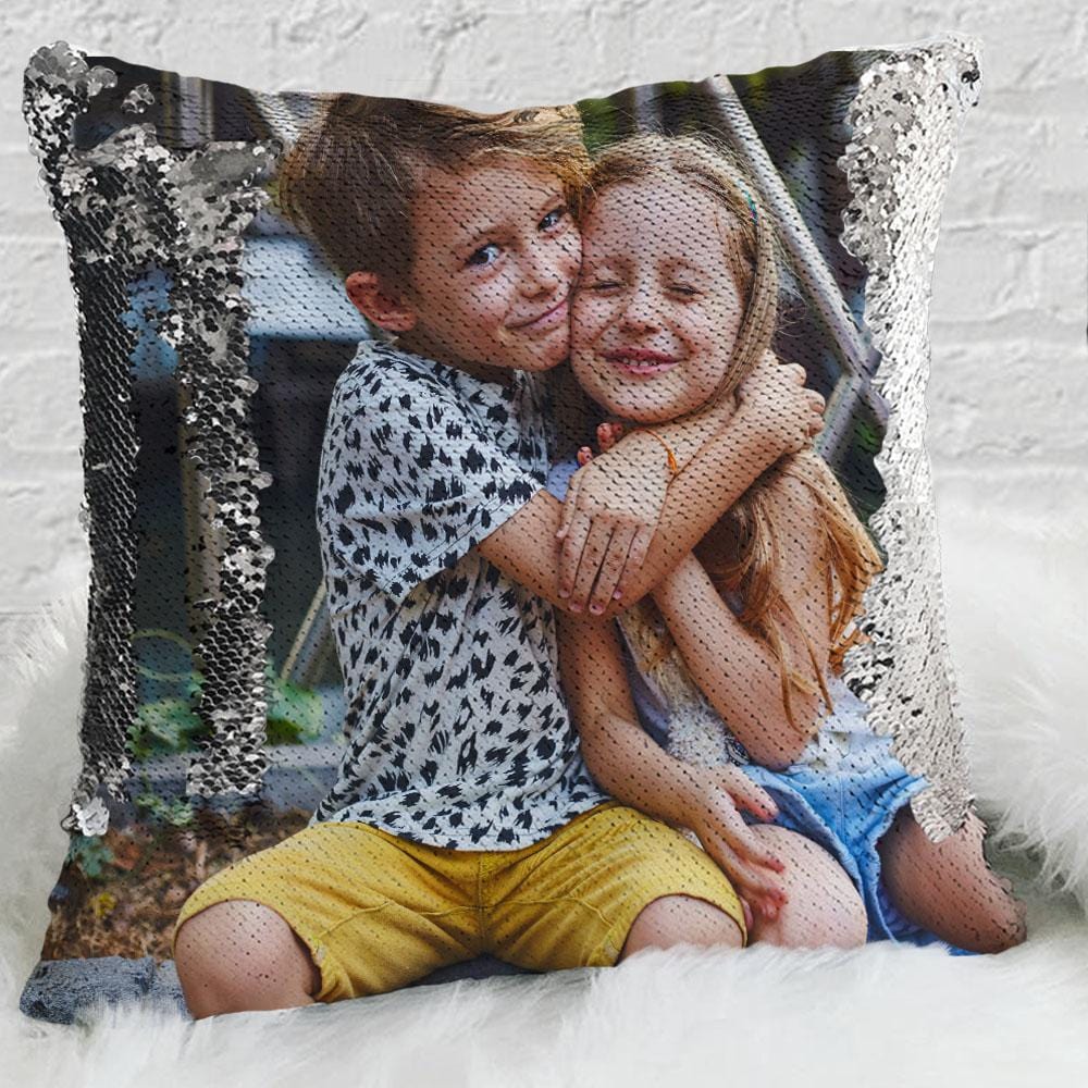 Personalized Picture Magic Reversible Custom Throw Pillowcase, DIY Design Sequin Pictures Photos, Single Side Printed, Pet, Lover & Family Photo