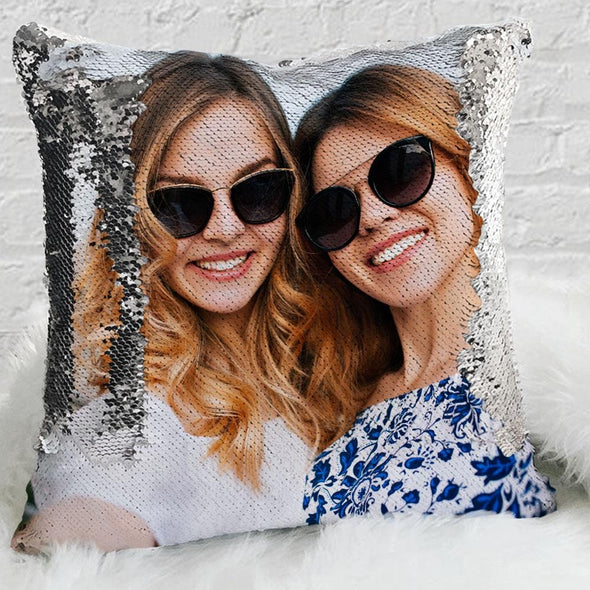 Custom Magic Sequin Pillow Case of Your Photo | Personalized Reversible Mermaid Sequin Throw.