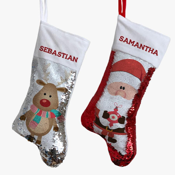 Exclusive Sale |  Christmas Characters Personalized Sequin Stocking.