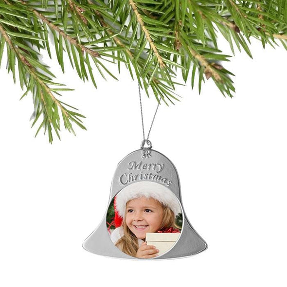 Custom Christmas Bell Photo Ornament | Personalized Silver Tone Christmas Bell Ornament