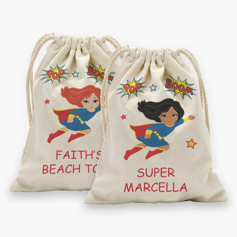Super Hero Personalized Character Drawstring Sack.