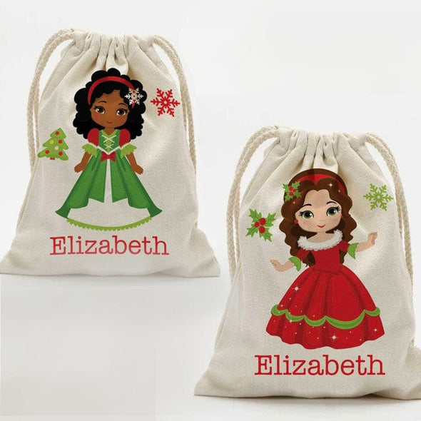 Winter Princess Personalized Christmas Drawstring Sack for Kids | Personalized Santa Bag